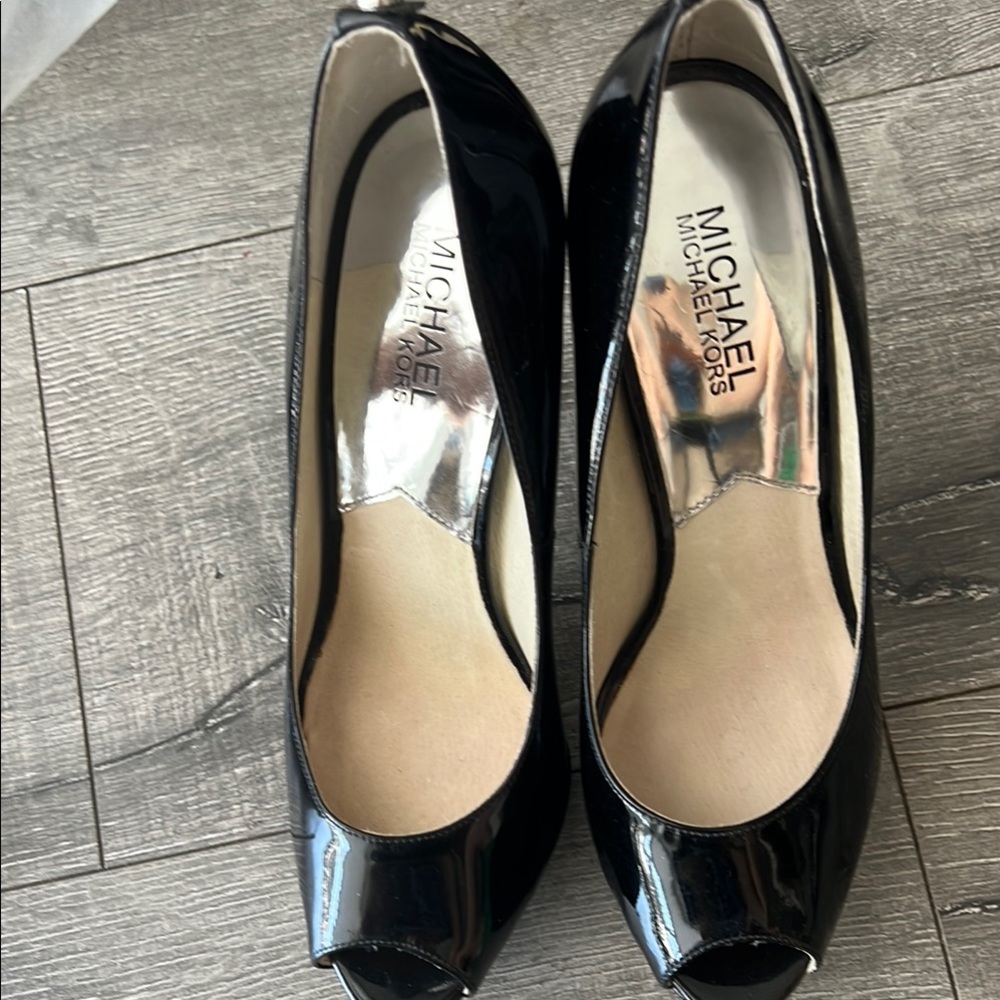 Michael Kors Women’s Black Patent Peep-Toe Flats